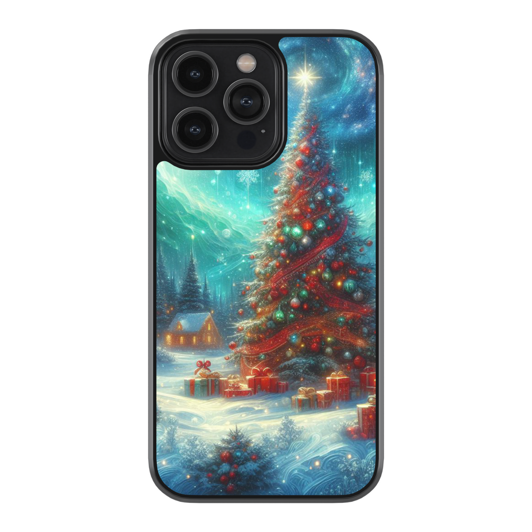 Christmas Tree pattern phone case with vibrant, intricate flower designs, available for iPhone 16, 16 Pro, 16 Pro Max, 15, 15 Pro, 14 Pro, 13 Pro, and Samsung Galaxy S24, S23, S22, S21. Aesthetic Christmas design inspired by classic stained glass, adding a touch of elegance and color to your device