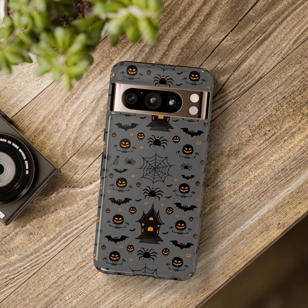 Protective cases for Google Pixel, including Pixel 7 Pro, Pixel 8 Pro, Pixel 9 Pro, Pixel 6 Pro, Pixel 8a, Pixel 7a, Pixel 6a, Pixel 9 Pro XL, Pixel 5, and Pixel 4 XL. Halloween Pixel Case