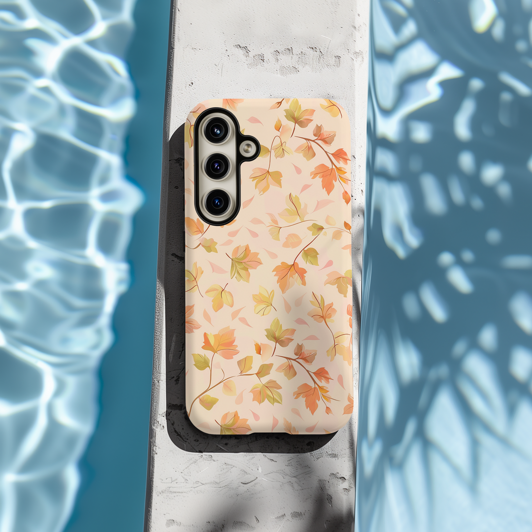 Floral, fall, autumn, and Halloween-themed phone cases available for Pixel 8, iPhone 16 Pro, Galaxy S24, Pixel 8 Pro, and iPhone SE. Featuring MagSafe compatibility and unique designs like mosaic and coquette, perfect for the season