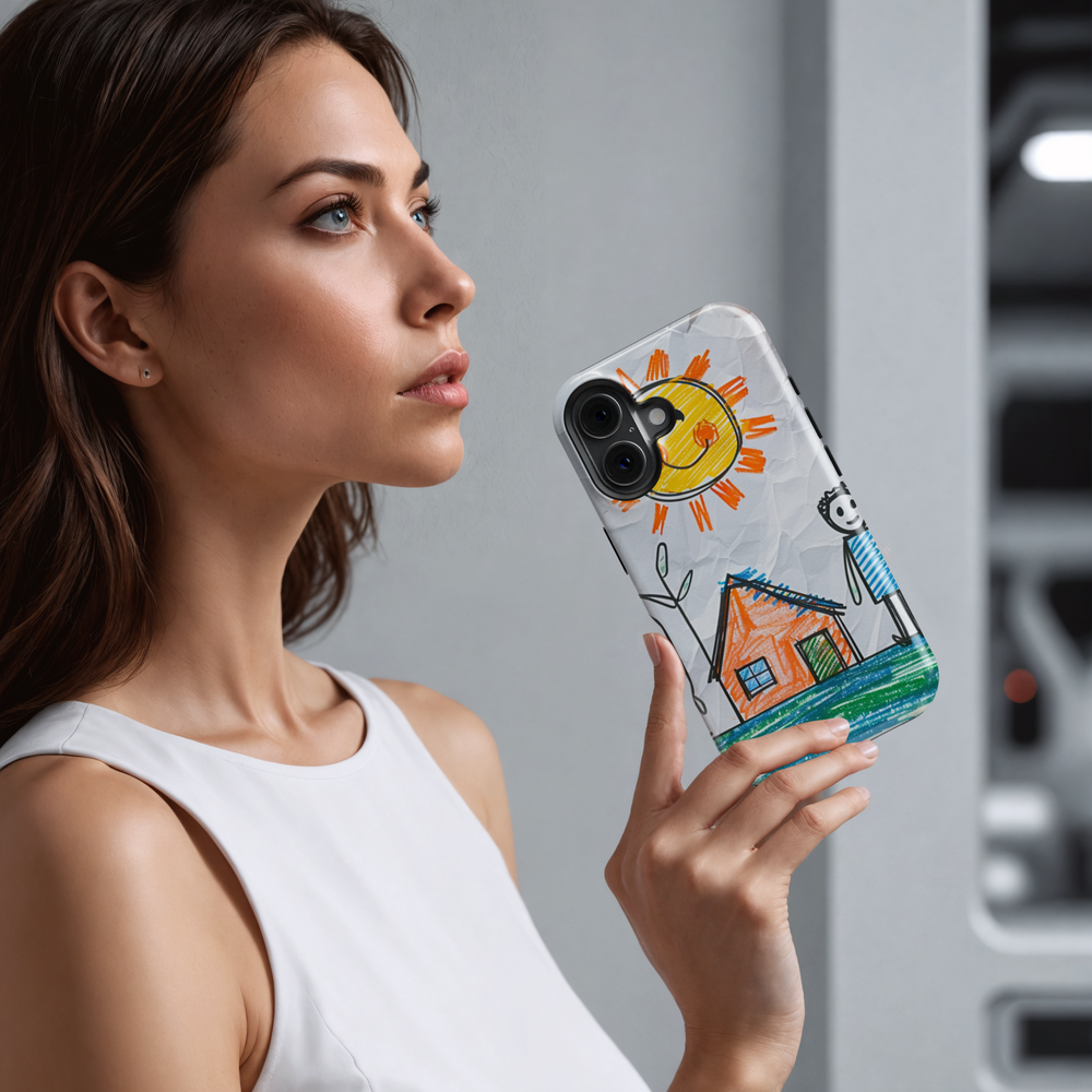 Custom phone case featuring your child's artwork. Preserve their creativity by turning their drawings into a high-quality, durable phone case. A unique and personal keepsake gift for parents and loved ones.