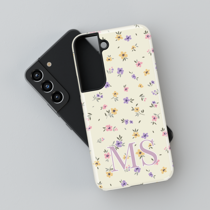 Spring Floral Personalized Samsung Galaxy Phone Case – Cute Pastel Flower Pattern with Custom Initials