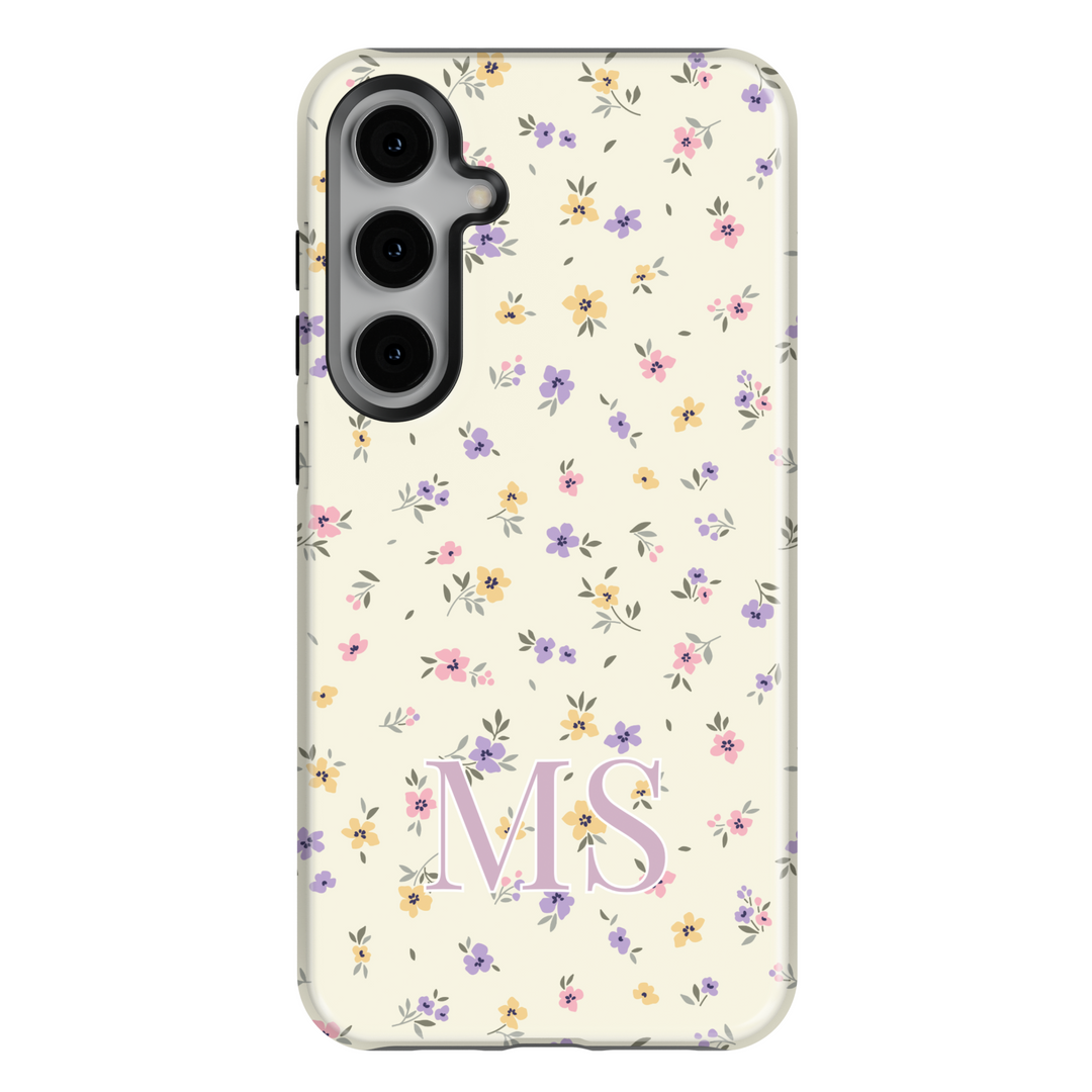 Spring Floral Personalized Samsung Galaxy Phone Case – Cute Pastel Flower Pattern with Custom Initials