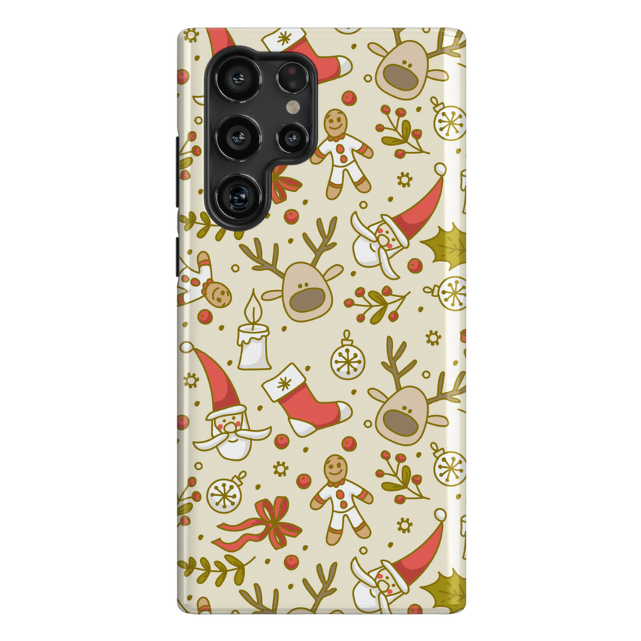 Christmas-themed phone case featuring festive argyle pattern in red, green, and cream colors, with a cute decorative Christmas tree icon. Perfect holiday accessory for iPhone 16 Pro Max, blending seasonal charm with stylish protection