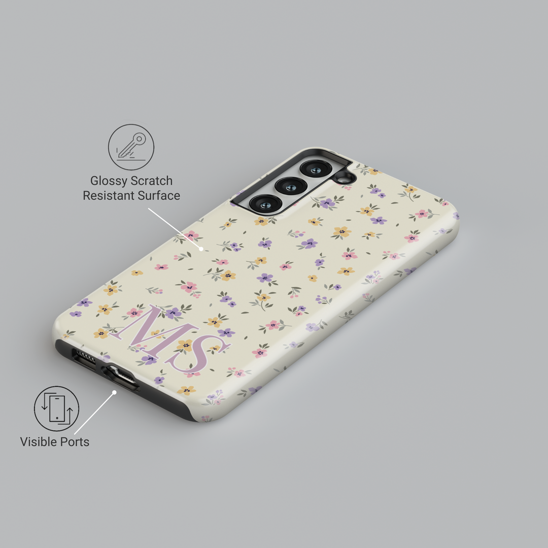 Spring Floral Personalized Samsung Galaxy Phone Case – Cute Pastel Flower Pattern with Custom Initials