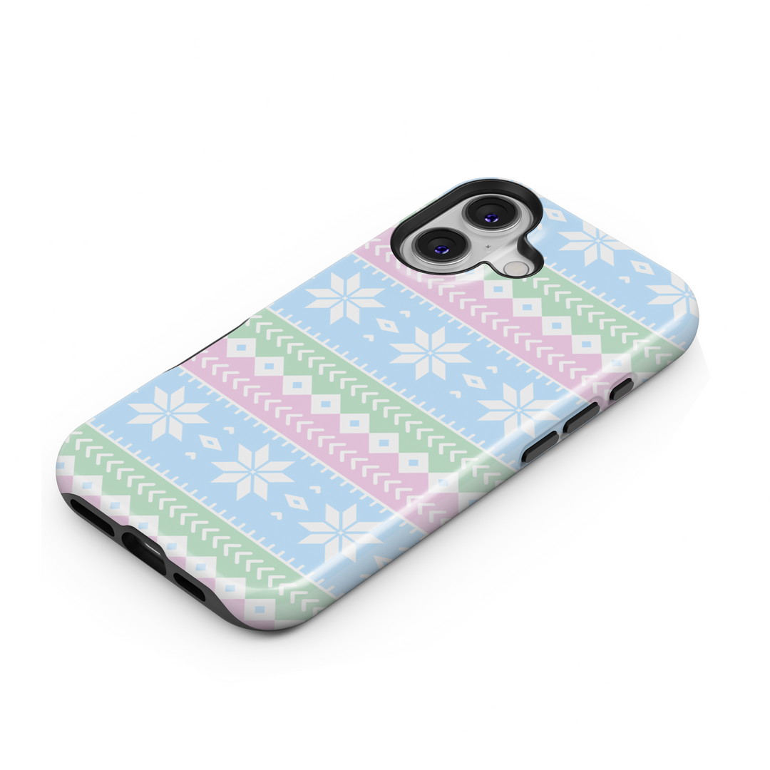 Winter-themed MagSafe iPhone 16 Pro phone case featuring a Nordic Christmas design with a charming gingerbread house. Perfect holiday phone case and thoughtful gift for her, offering festive style and durable protection for the season.