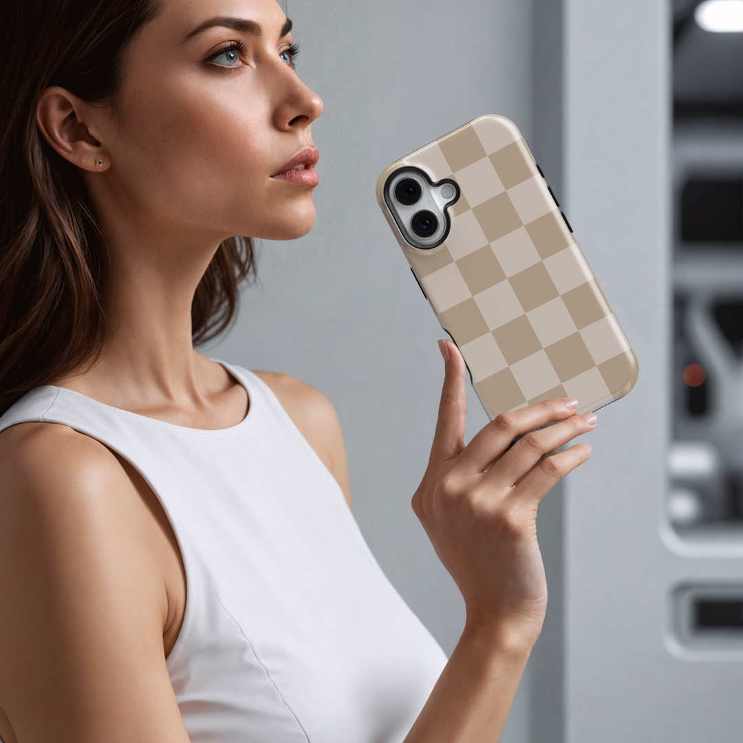 Beige Checkerboard phone cover, MagSafe checker, checkerboard pattern, checkerboard phone case, checkered design, checker iPhone cover, checkerboard MagSafe accessory, Beige checkerboard case, mint check pattern phone cover, iPhone 16 Case Cute