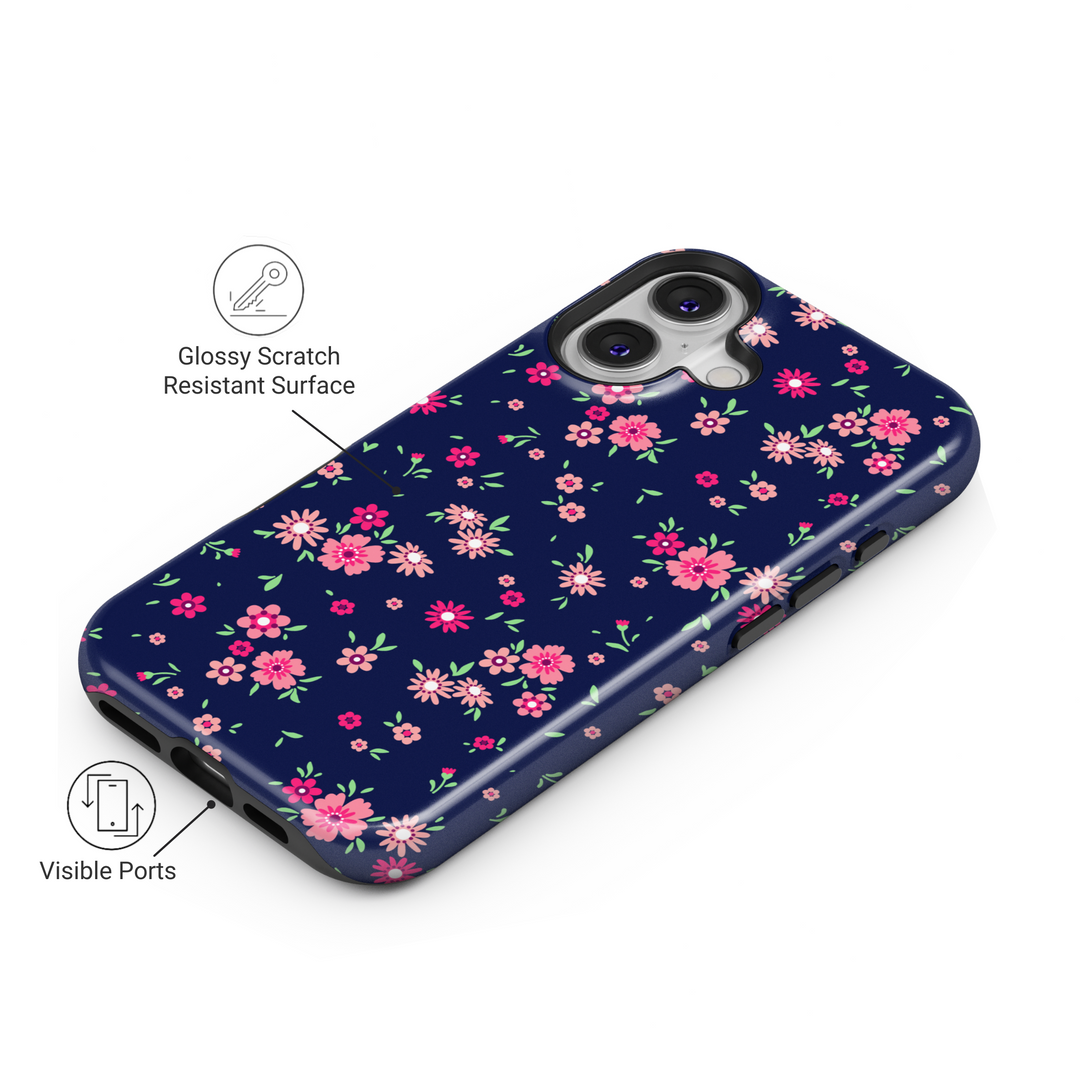 Blue Floral iPhone Case - Aesthetic Flower Print Protective Phone Cover for Women | Cute Vintage Wildflower Design | Slim & Durable iPhone 15 Case | Shop Now at Caselix