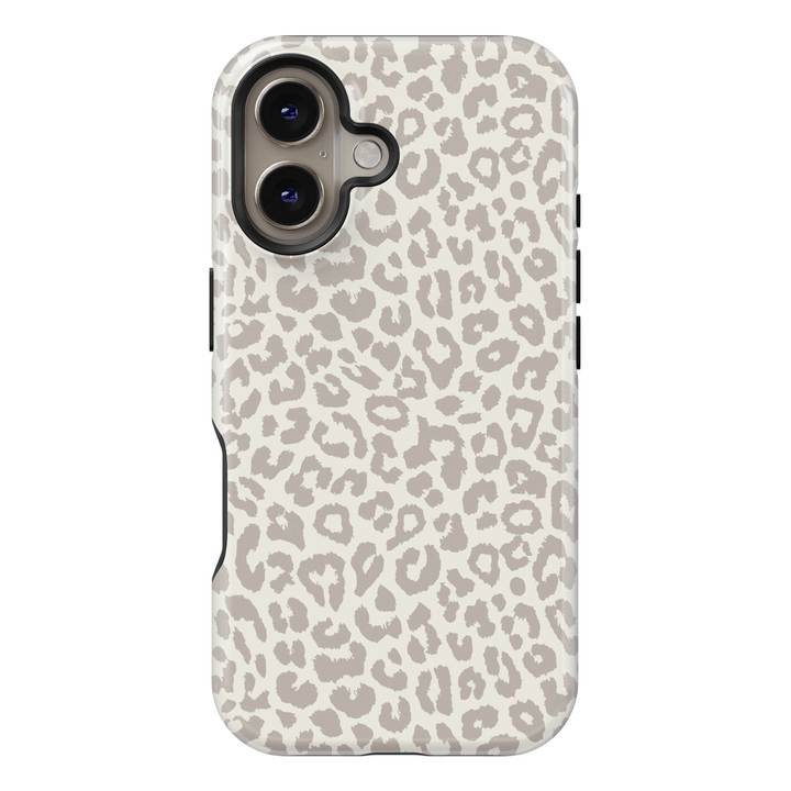 Winter-themed MagSafe iPhone 16 Pro phone case featuring a chic leopard print design. Perfect holiday phone case and thoughtful gift for her, combining stylish flair with durable protection for the season