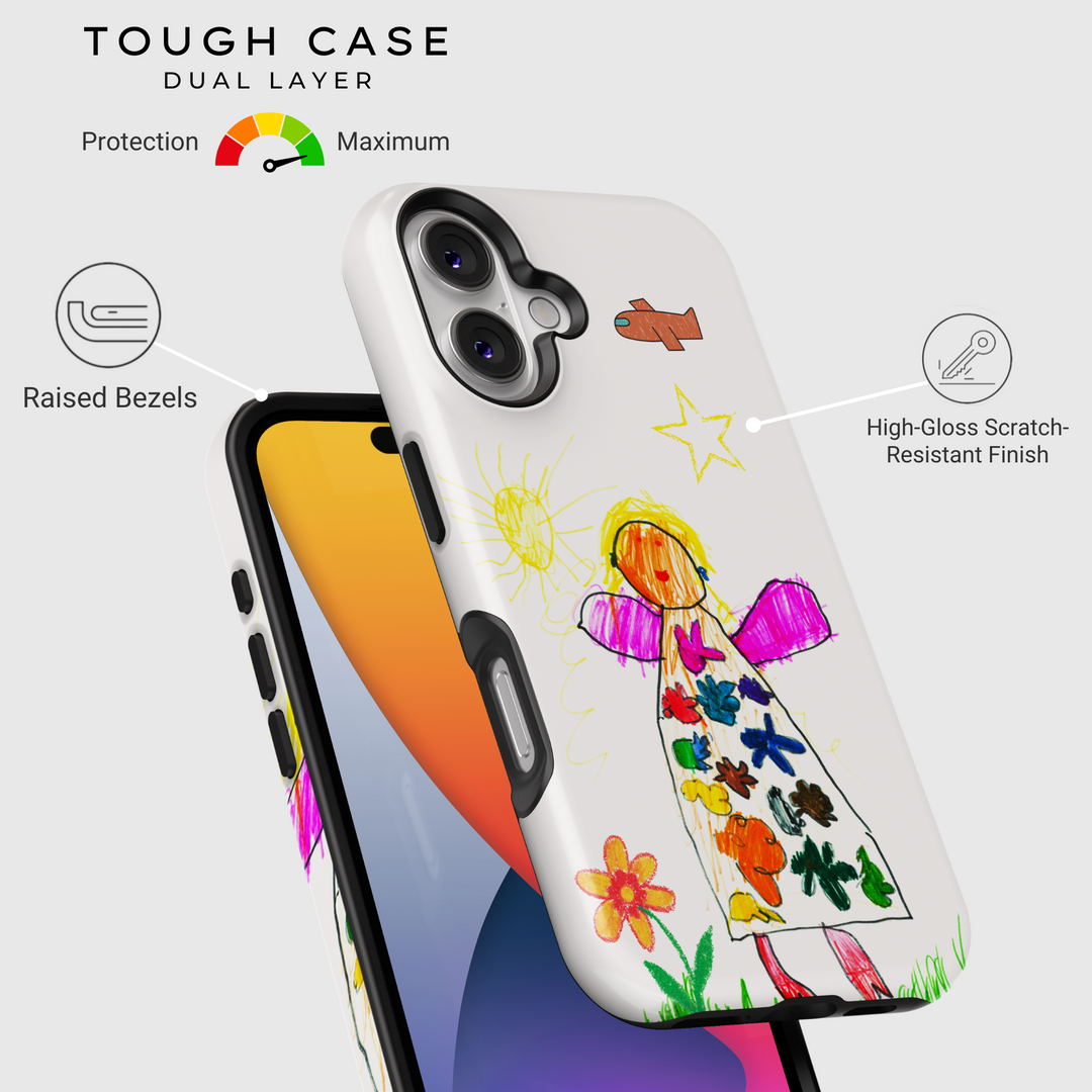 Custom phone case featuring your child's artwork. Preserve their creativity by turning their drawings into a high-quality, durable phone case. A unique and personal keepsake gift for parents and loved ones.