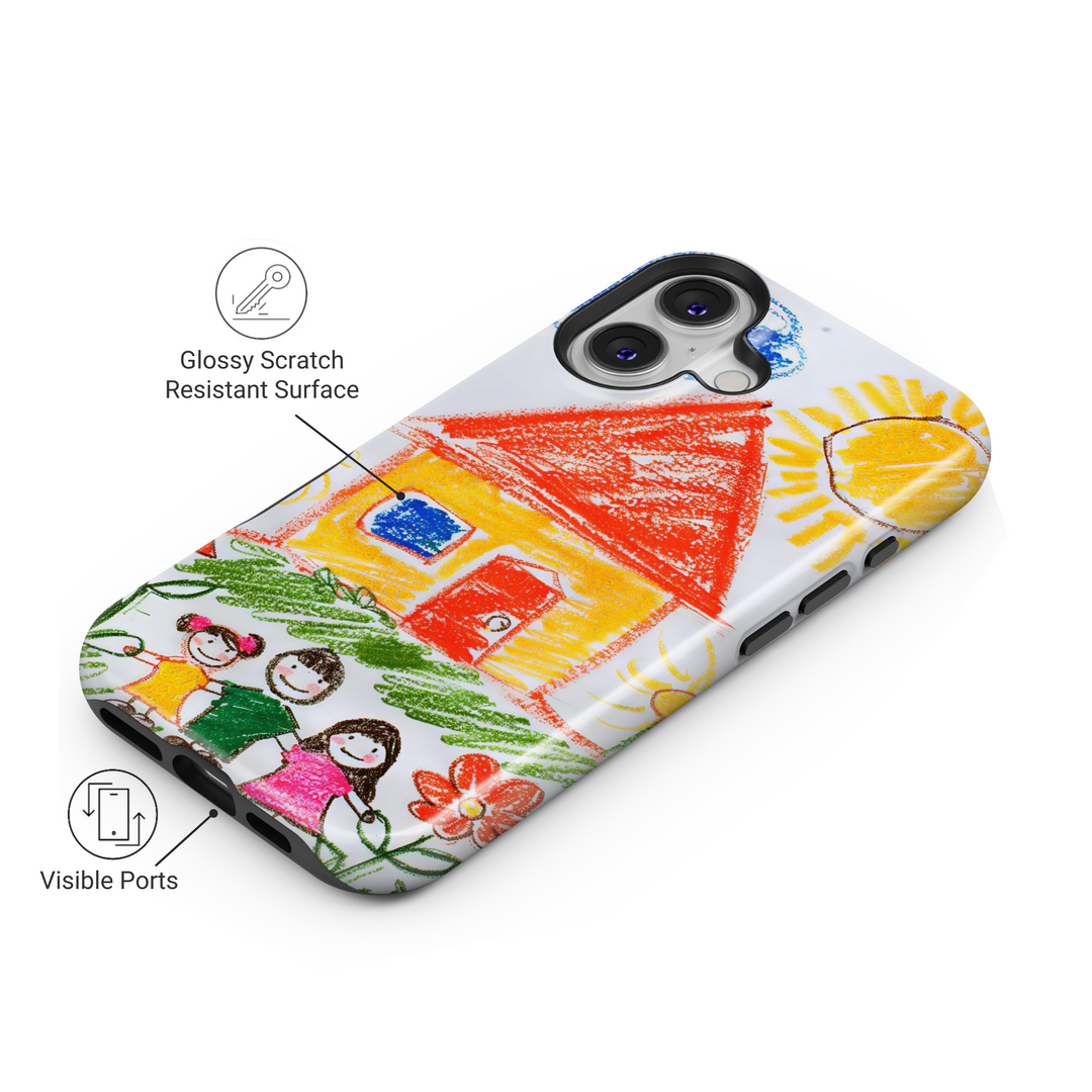 Custom phone case featuring your child's artwork. Preserve their creativity by turning their drawings into a high-quality, durable phone case. A unique and personal keepsake gift for parents and loved ones.