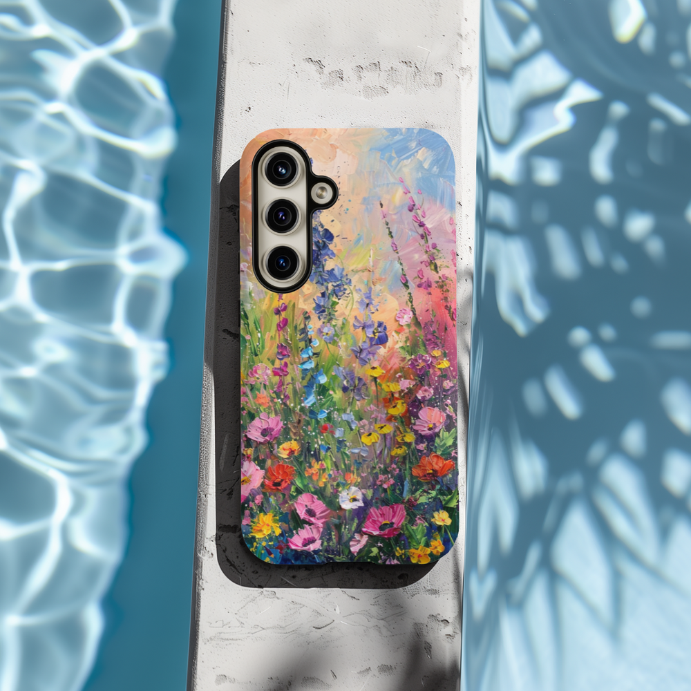 Oil Painting Floral Phone Case for Samsung - Minimalist Pink and Pastel Flowers | Seamless Pattern | Tough Slim Cover for Galaxy S24, S23, S22, S21, S20, S10