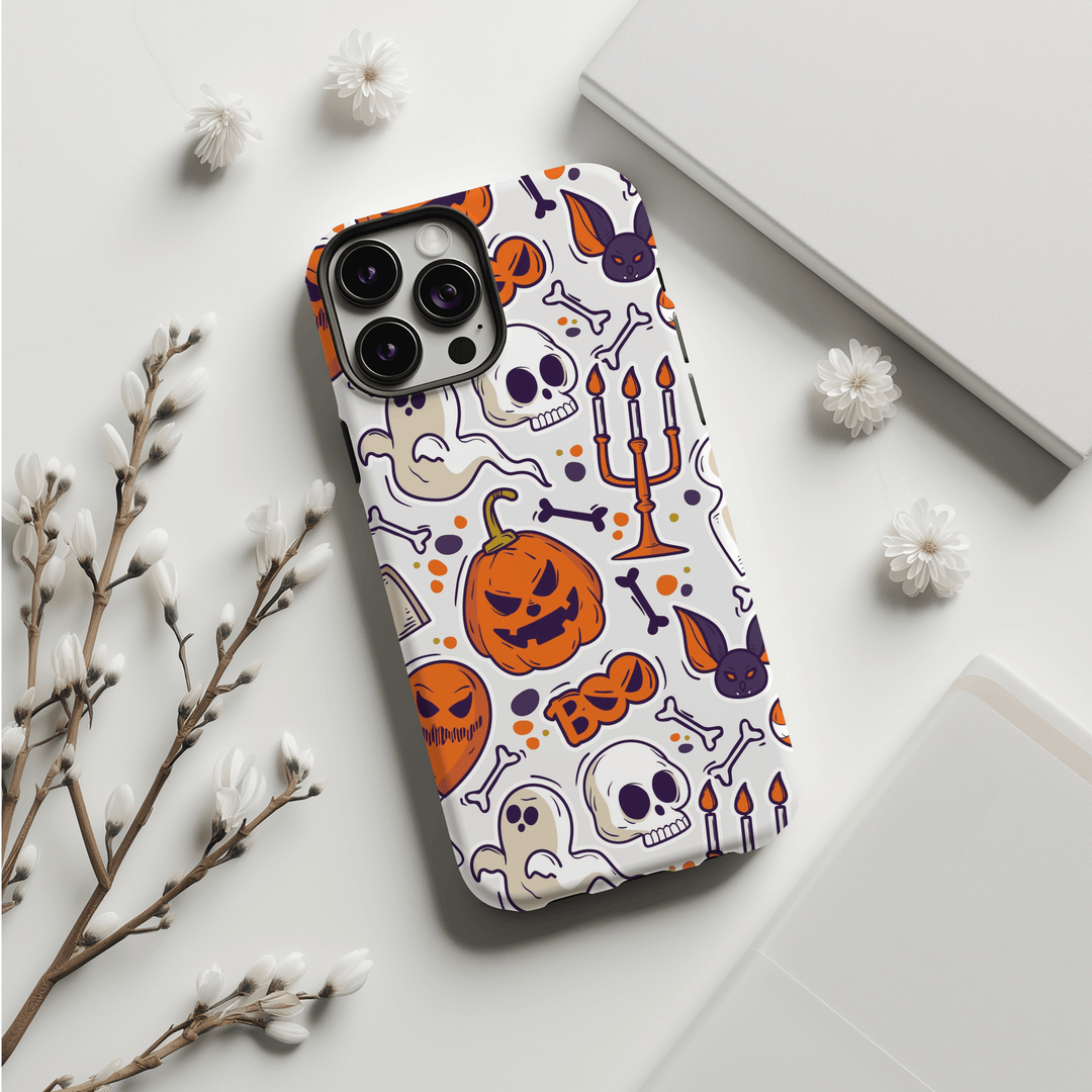 Protect your phone in style this fall with our Halloween-themed cases, including options for Pixel 8, Pixel 8 Pro, iPhone SE, iPhone 14 MagSafe, iPhone 15 MagSafe, and Samsung S24 Ultra. Perfect as a spooky gift, our goth-inspired designs like the Skull Shadows and Midnight Bones add a unique touch to your device. Don't miss our Fall iPhone cases and Halloween garland patterns!