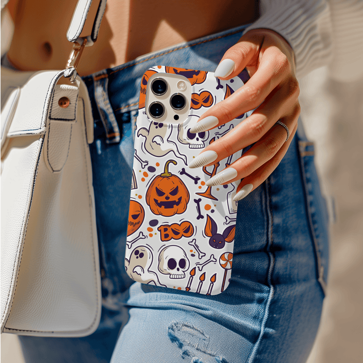 Protect your phone in style this fall with our Halloween-themed cases, including options for Pixel 8, Pixel 8 Pro, iPhone SE, iPhone 14 MagSafe, iPhone 15 MagSafe, and Samsung S24 Ultra. Perfect as a spooky gift, our goth-inspired designs like the Skull Shadows and Midnight Bones add a unique touch to your device. Don't miss our Fall iPhone cases and Halloween garland patterns!