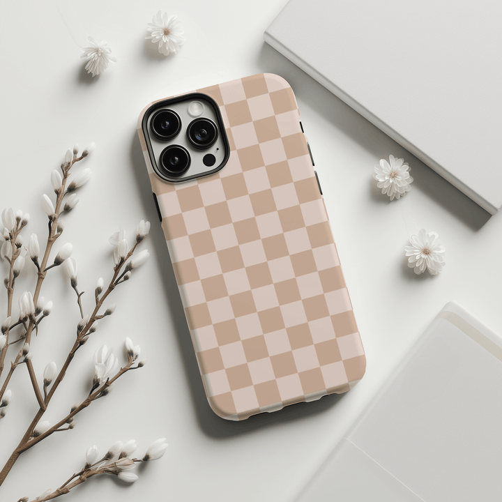 Beige Checkerboard phone cover, MagSafe checker, checkerboard pattern, checkerboard phone case, checkered design, checker iPhone cover, checkerboard MagSafe accessory, Beige checkerboard case, mint check pattern phone cover, iPhone 16 Case Cute