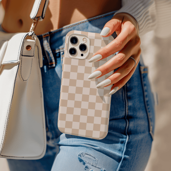 Beige Checkerboard phone cover, MagSafe checker, checkerboard pattern, checkerboard phone case, checkered design, checker iPhone cover, checkerboard MagSafe accessory, Beige checkerboard case, mint check pattern phone cover, iPhone 16 Case Cute