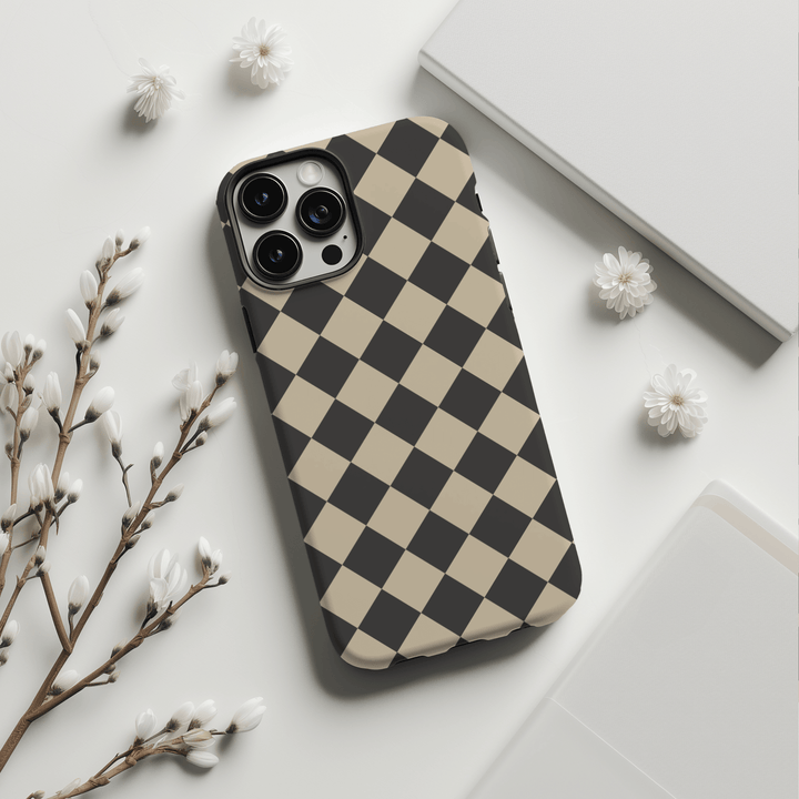 Beige Checkerboard phone cover, MagSafe checker, checkerboard pattern, checkerboard phone case, checkered design, checker iPhone cover, checkerboard MagSafe accessory, Beige checkerboard case, mint check pattern phone cover, iPhone 16 Case Cute