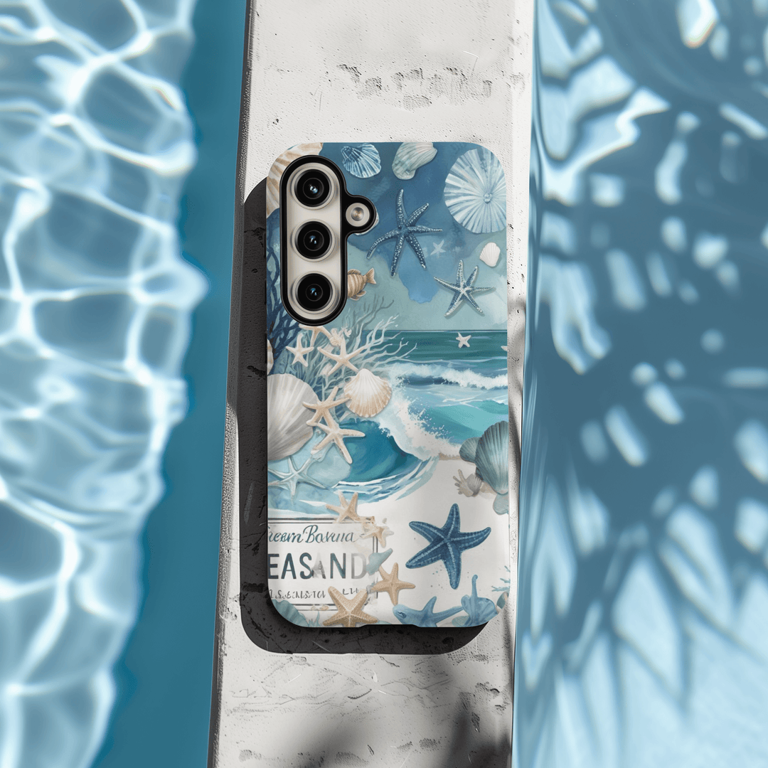 Samsung Galaxy S24 case, S24 Plus case, S24 Ultra case, scrapbook phone case, collage phone case, coquette phone case, beachy phone case, coastal phone case, summer phone case, sailing gift, beach vibes design, beach prints, tropical phone case, palm tree phone case, sea waves phone case, hibiscus flowers pattern.