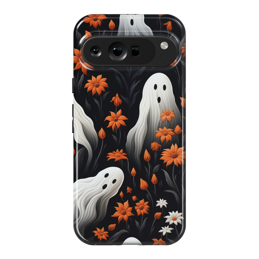 Protective cases for Google Pixel, including Pixel 7 Pro, Pixel 8 Pro, Pixel 9 Pro, Pixel 6 Pro, Pixel 8a, Pixel 7a, Pixel 6a, Pixel 9 Pro XL, Pixel 5, and Pixel 4 XL. Halloween Pixel Case