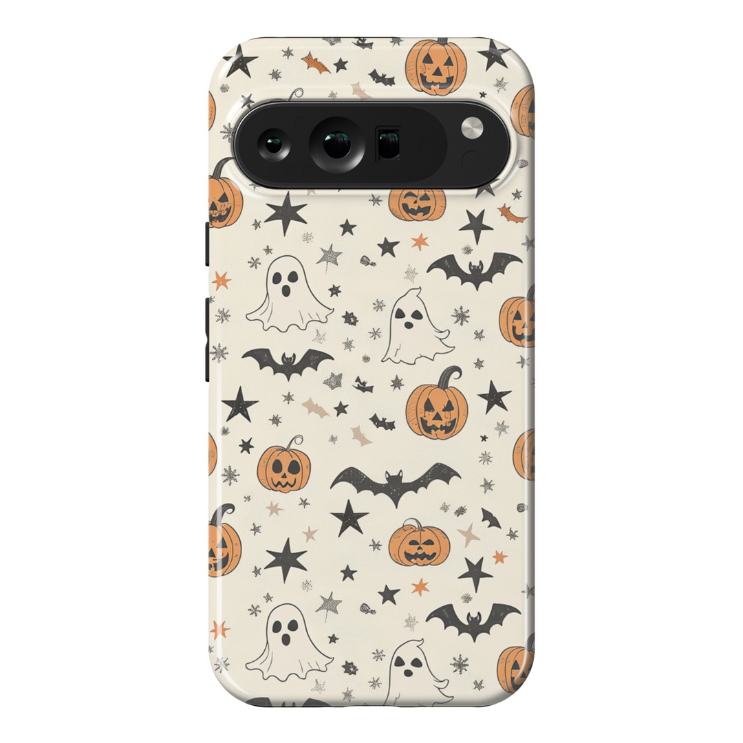 Protective cases for Google Pixel, including Pixel 7 Pro, Pixel 8 Pro, Pixel 9 Pro, Pixel 6 Pro, Pixel 8a, Pixel 7a, Pixel 6a, Pixel 9 Pro XL, Pixel 5, and Pixel 4 XL. Halloween Pixel Case