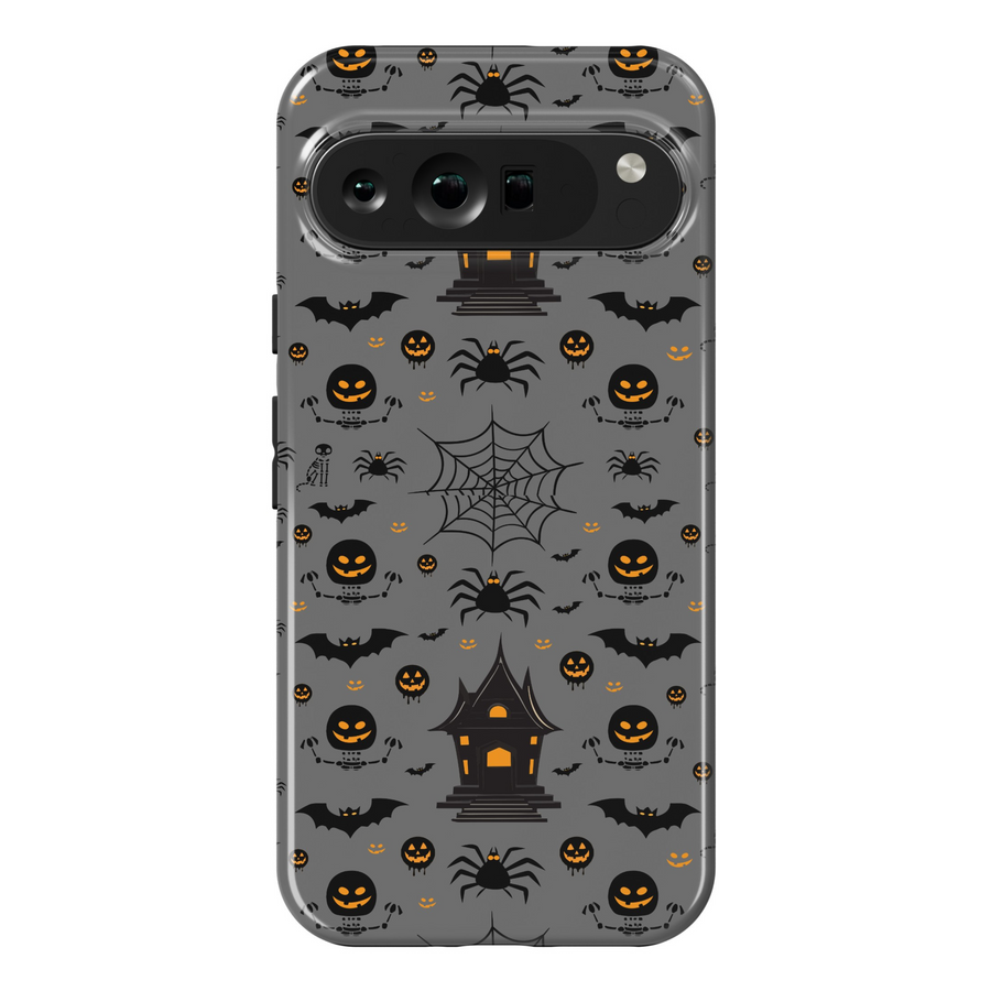 Protective cases for Google Pixel, including Pixel 7 Pro, Pixel 8 Pro, Pixel 9 Pro, Pixel 6 Pro, Pixel 8a, Pixel 7a, Pixel 6a, Pixel 9 Pro XL, Pixel 5, and Pixel 4 XL. Halloween Pixel Case