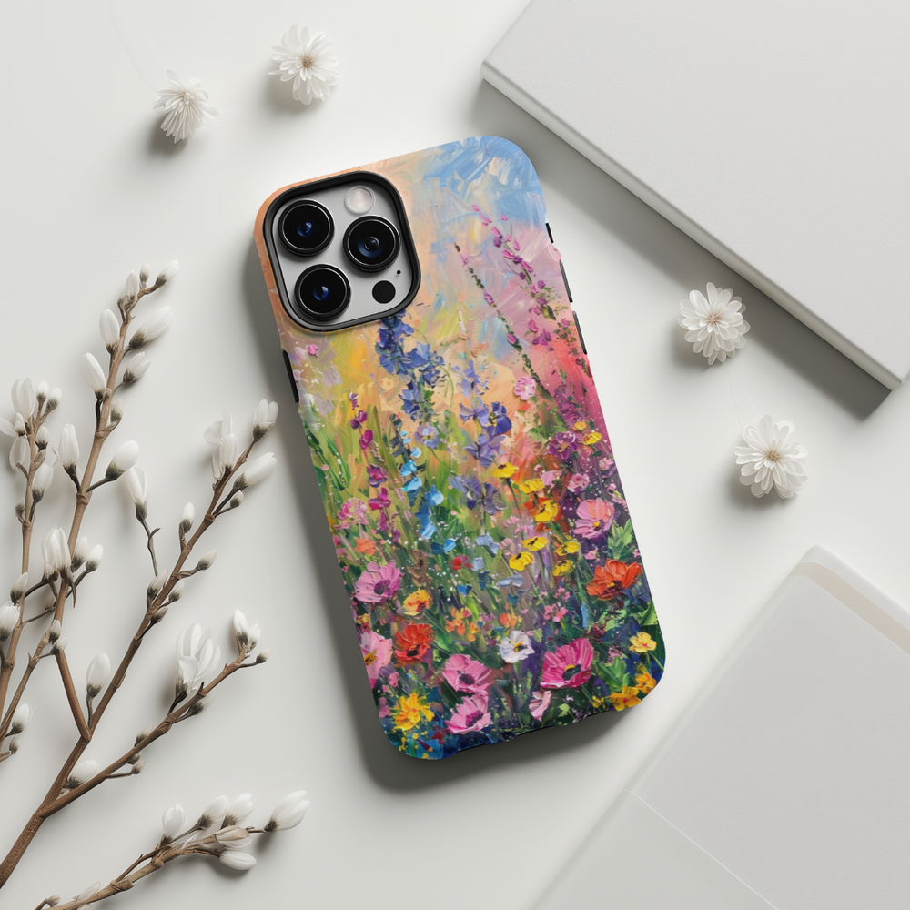 Oil Painting Floral Phone Case for Samsung - Minimalist Pink and Pastel Flowers | Seamless Pattern | Tough Slim Cover for iPhone. MagSafe iPhone Case. 