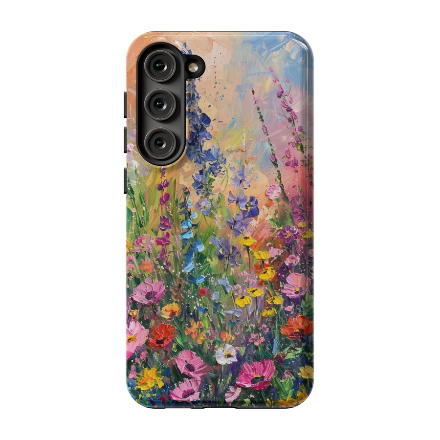 Oil Painting Floral Phone Case for Samsung - Minimalist Pink and Pastel Flowers | Seamless Pattern | Tough Slim Cover for Galaxy S24, S23, S22, S21, S20, S10