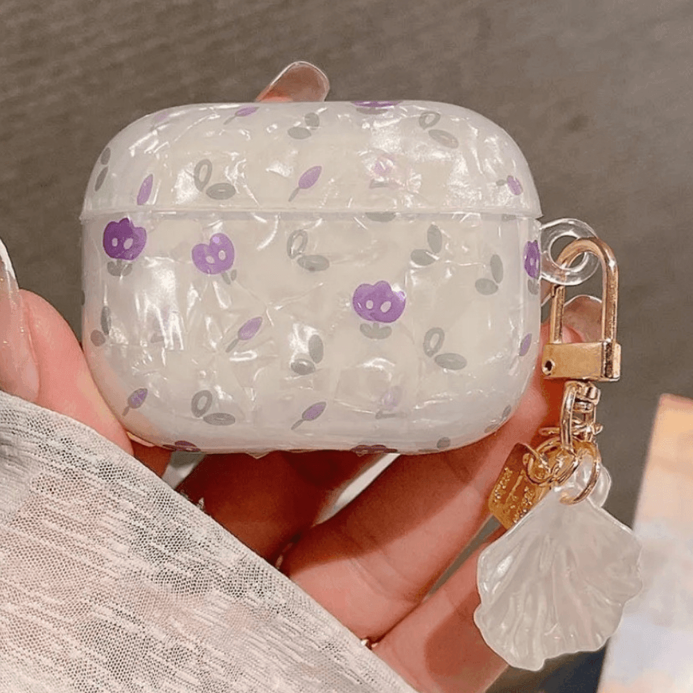 AirPod Case Purple Floral - Pearl White - CASELIX