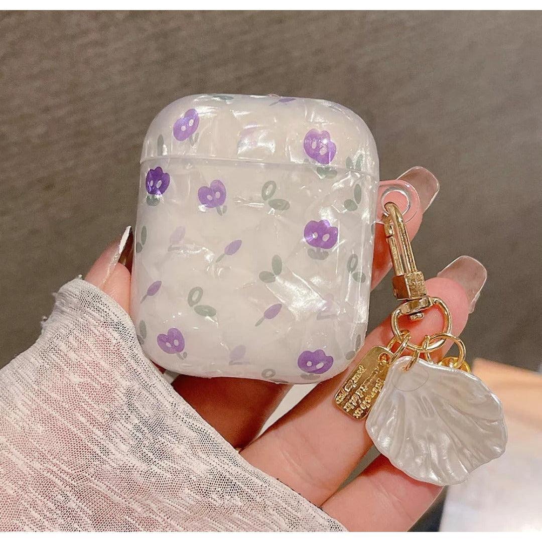 AirPod Case Purple Floral - Pearl White - CASELIX