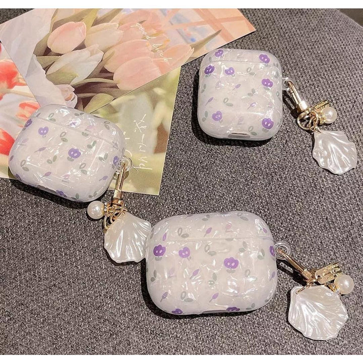 AirPod Case Purple Floral - Pearl White - CASELIX