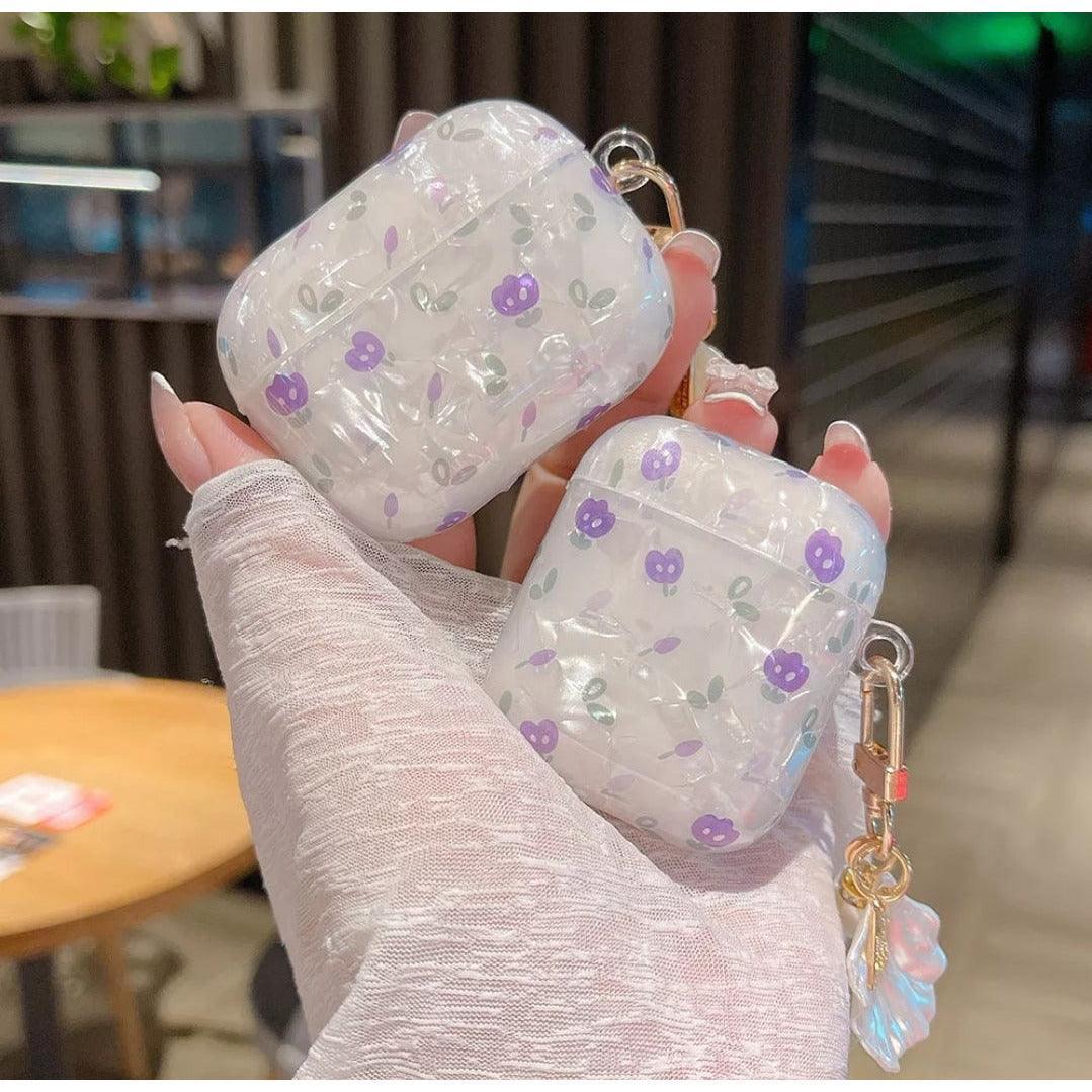 AirPod Case Purple Floral - Pearl White - CASELIX