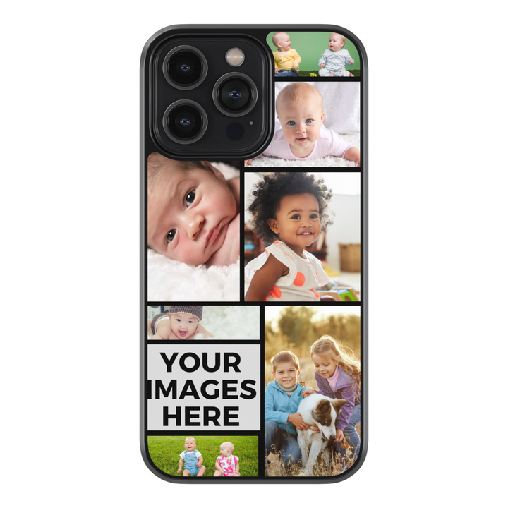 Custom Photo Collage Phone Case for iPhone 15 Pro Max – A personalized phone case featuring a collage of baby and childhood memories. The design showcases multiple custom images in a grid layout, allowing users to create a sentimental keepsake. Ideal for parents, grandparents, and family members, this case offers a unique way to carry cherished moments while providing durable protection. Compatible with iPhone 15 Pro Max, Samsung Galaxy S25, and other models.