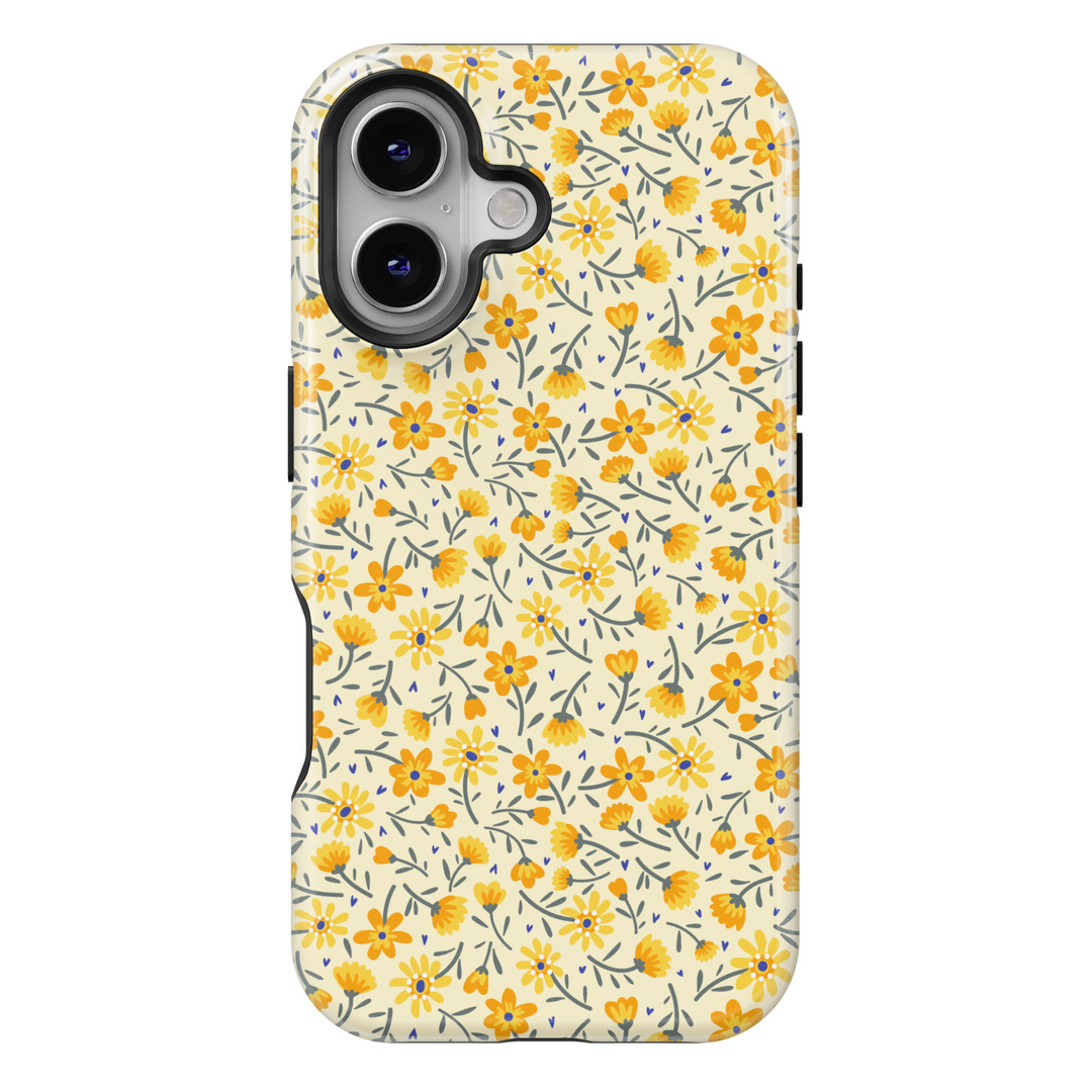 Yellow Floral iPhone Case - Aesthetic Daisy Print Protective Phone Cover for Women | Cute Vintage Wildflower Design | Slim & Durable iPhone 15 Case | Shop Now at Caselix