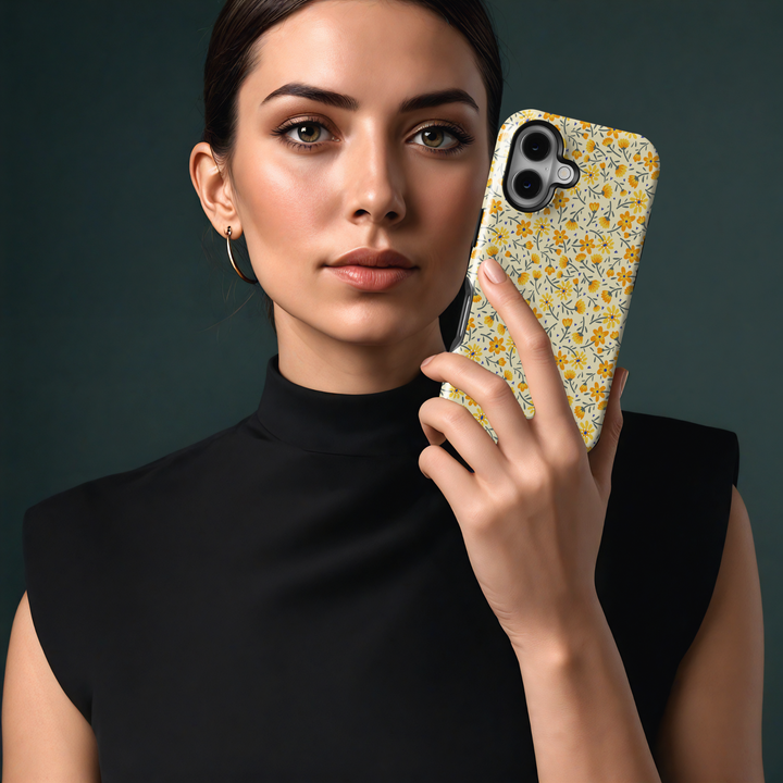 Yellow Floral iPhone Case - Aesthetic Daisy Print Protective Phone Cover for Women | Cute Vintage Wildflower Design | Slim & Durable iPhone 15 Case | Shop Now at Caselix