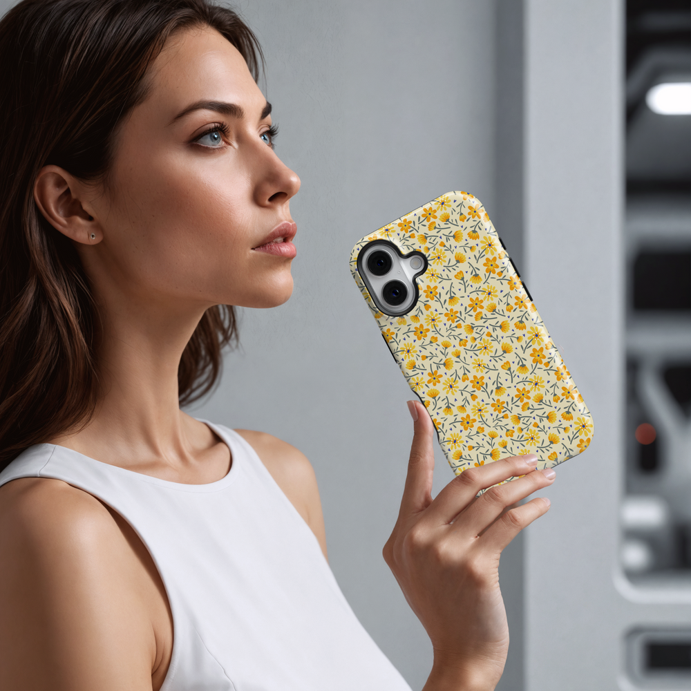 Yellow Floral iPhone Case - Aesthetic Daisy Print Protective Phone Cover for Women | Cute Vintage Wildflower Design | Slim & Durable iPhone 15 Case | Shop Now at Caselix