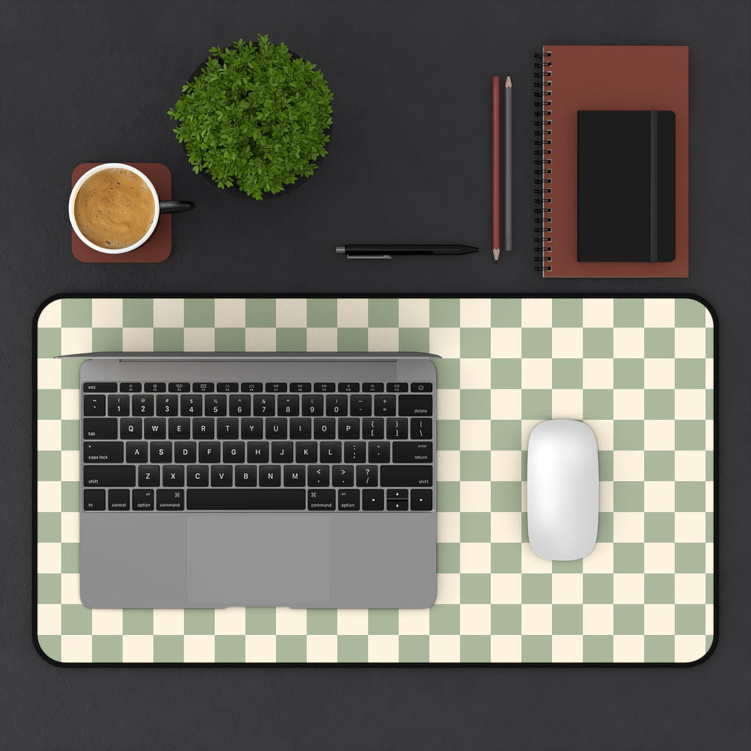 sage desk mat, green desk pad, checkered mat, office decor, home office mat, desk accessory, eco-friendly mat, geometric mat, desk mat green, pattern desk pad, work from home, minimal desk mat, trendy desk mat