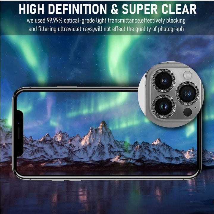 iPhone Camera Lens Protector tempered glass - Black Glitter - CASELIX