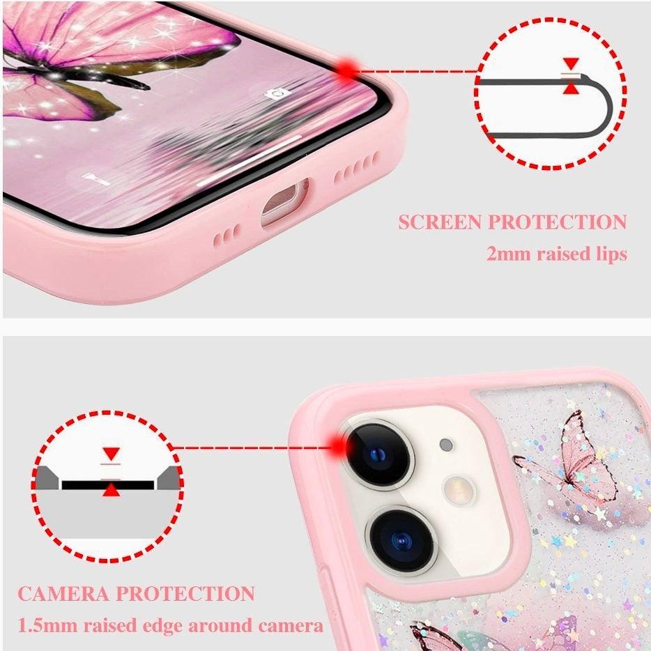 iPhone Case Clear Glitter Butterfly - Pink - CASELIX