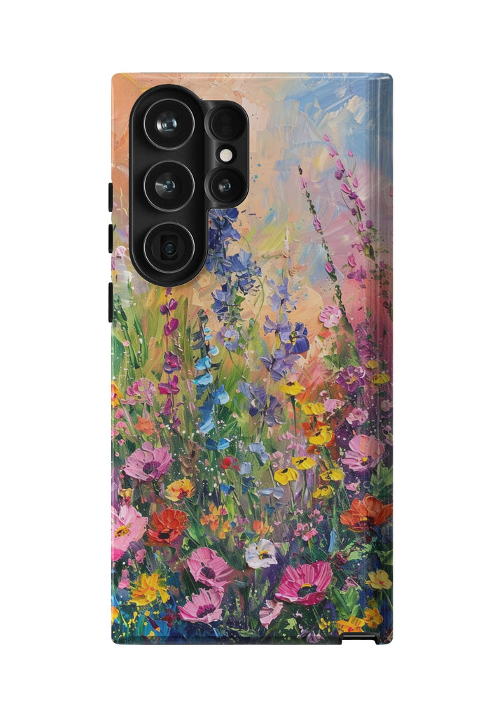 Oil Painting Floral Phone Case for Samsung - Minimalist Pink and Pastel Flowers | Seamless Pattern | Tough Slim Cover for Galaxy S24, S23, S22, S21, S20, S10