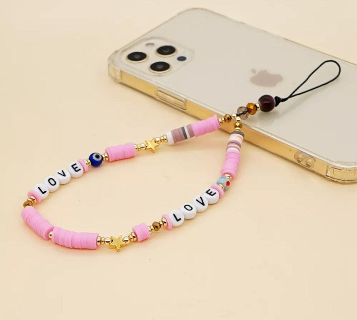 Pink Beaded Phone Charm Lanyard Wrist Strap - CASELIX